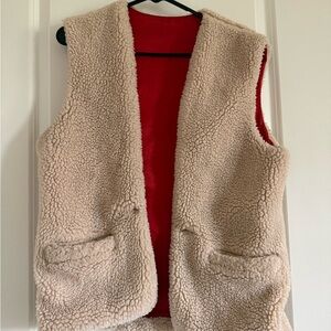 Schneider Cream Sherpa Vest with Red Lining